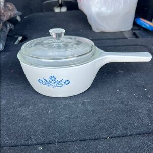 Corning Ware Glass Lid White Saucepan with Blue Floral Design 1 1/2 pint